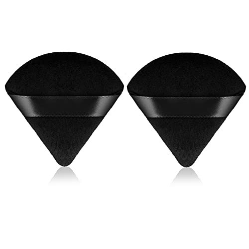 311TksOP7OL.jpg Sibba 2 Pieces Triangle Powder Puffs Face Cosmetic Powder Puff Washable Reusable Soft Plush Powder Sponge Makeup Foundation Sponge for Face Body Loose Powder Wet Dry Makeup Tool (2Pcs Black) - Image 1