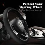 HOTOR Car Steering Wheel Cover - Universal Car Accessory for Diverse Cars, Durable Leather Steering Wheel Cover with Anti-Slip Lining, for Steering Wheel with a Diameter of 14.5"-15",Black - Image 4