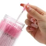 100 Pcs Disposable Mascara Wands, Crystal Eyebrow Spoolies Brush for Eyelash Extensions, Pink Lash Brushes with Container - Image 5