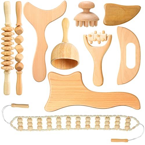 41KbSVWDkVL.jpg 10 Pieces Wood Massage Tools Kit Wooden Maderoterapia Cellulite Massage Roller Lymphatic Drainage Health Care for Neck Leg Back Arm Body Muscle Pain Relief Tools - Image 1