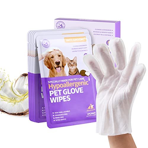 41KsB7eUlL.jpg Cleaning & Deodorizing Pet Wipes Supplies for Dogs and Cats, Nourish Fur Coconut Oil Glove-Type Puppy/Cat Grooming Wipes for Traveling, Daily Care in Between Baths, 6 PCS - Coconut Scent - Image 1