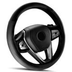 HOTOR Car Steering Wheel Cover - Universal Car Accessory for Diverse Cars, Durable Leather Steering Wheel Cover with Anti-Slip Lining, for Steering Wheel with a Diameter of 14.5"-15",Black