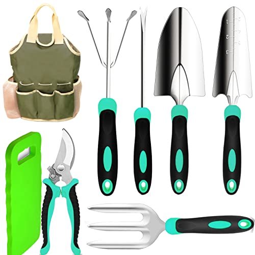 41LdCiaHOEL.jpg Garden Tools Set - Heavy Duty Hand Gardening Tools Kit with Storage Organizer, Ergonomic Set Digging Weeder Rake Shovel Trowel Sprayer Gloves Gift for Men Or Women - Image 1