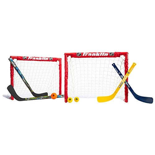 41Oa2r-U1TL.jpg Franklin Sports - NHL Kids Folding Hockey Goals Set - (2) Street Hockey & Knee Hockey Goals - (2) Adjustable Youth Hockey Sticks, (2) Knee Hockey Sticks, (2) Mini Hockey Balls + (1) Street Hockey Ball - Image 1
