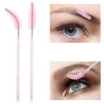 100 Pcs Disposable Mascara Wands, Crystal Eyebrow Spoolies Brush for Eyelash Extensions, Pink Lash Brushes with Container - Image 4