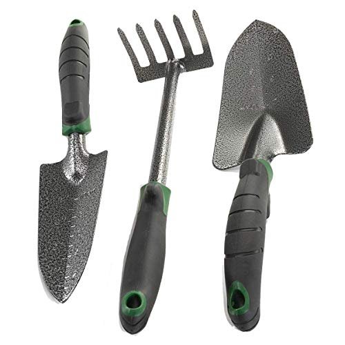 41Pkh4LN5mL.jpg Edward Tools Garden Tool Set - Heavy Duty Carbon Steel Trowel, Transplanter, Hand Rake - 3 Piece Garden Tool Set with Bend-Proof Design - Ergo Rubber Grip Handles - Image 1