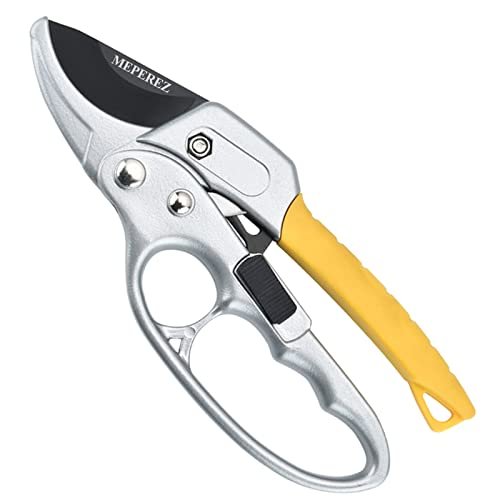 41Zl9l-8BgL.jpg MEPEREZ Garden clippers, German pruners, ratchet pruning shears, work 3 times easier, gardening tools, for trimming rose, floral, tree, live plants, sharp garden scissors, arthritis weak hand snips - Image 1
