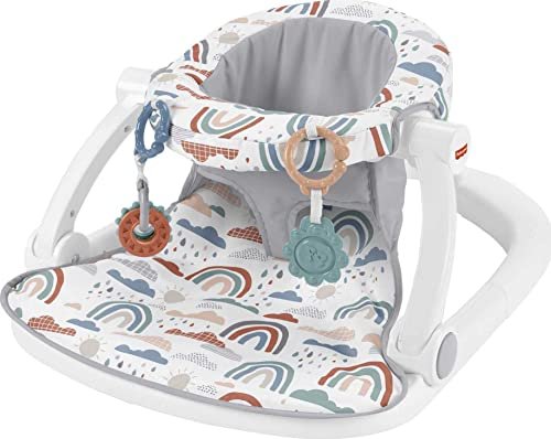 41f3MufMwL.jpg Fisher-Price Sit-Me-Up Floor Seat – Rainbow Showers, Portable Baby Chair with-Toys - Image 1