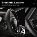 HOTOR Car Steering Wheel Cover - Universal Car Accessory for Diverse Cars, Durable Leather Steering Wheel Cover with Anti-Slip Lining, for Steering Wheel with a Diameter of 14.5"-15",Black - Image 5