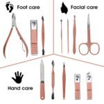 Nail Clippers and Beauty Tool Portable Set, Rose Gold Martensitic Stainless Steel Manicure Set 12 in 1, with Pink Leather Bag, Suitable for Home, Workplace, Outdoor Travel, Gift Giving, Beauty Salon. - Image 3