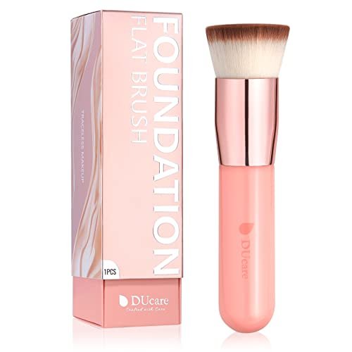 41r2ThxDSnL.jpg DUcare Foundation Brush for Liquid Makeup, Flat Top Kabuki Synthetic Professional Makeup Brushes Liquid Blending Mineral Powder Buffing Stippling Makeup Tools, Pink - Image 1