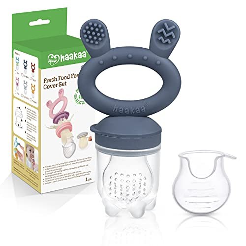 41uVjOBJbOL.jpg Haakaa Baby Fruit Food Feeder Pacifier | Milk Frozen Set | Silicone Feeder and Teether for Infant Safely Self Feeding, BPA Free Teething Relief Toy (Steel Blue) - Image 1