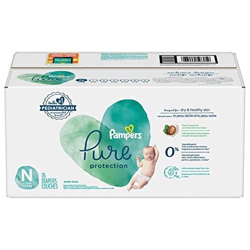 41yOnNr1N0L.jpg Diapers Size 0/Newborn, 76 Count - Pampers Pure Protection Disposable Baby Diapers, Hypoallergenic and Unscented Protection, Super Pack (Packaging & Prints May Vary) - Image 1