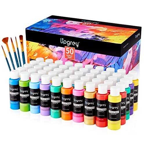 514GLZFkZL.jpg Acrylic Paint Set, Art Paints (2fl Oz/60ml ) Crafts Acrylic Paint For Kids And Adults with 5 Brushes, Non Toxic Metallic Acrylic Paints for Wood Canvas Crafts Stone Ceramic Model Painting and Christmas Decoration (50 Colors(60 ml/2fl oz) - Image 1
