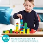 Melissa & Doug Wooden Building Set - 100 Blocks in 4 Colors and 9 Shapes - Image 3