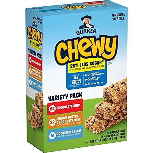 51D1hXGnEaS.jpg Quaker Chewy Lower Sugar Granola Bars, 3 Flavor Variety Pack 58 Count (Pack of 1) - Image 1