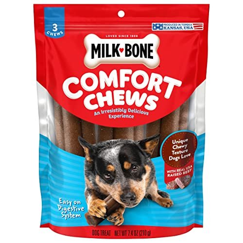 51HZ2ASuEyL.jpg Milk-Bone Comfort Chews, Dog Treats with Unique Chewy Texture and Real Beef, 3 Chews (Pack of 5) - Image 1