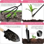 Scuddles Garden Tools Set - 8 Piece Heavy Duty Gardening Kit With Storage Organizer, Ergonomic Hand Digging Weeder Rake Shovel Trowel Sprayer Gloves Gift for Men Or Women - Image 4