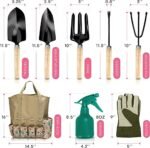 Scuddles Garden Tools Set - 8 Piece Heavy Duty Gardening Kit With Storage Organizer, Ergonomic Hand Digging Weeder Rake Shovel Trowel Sprayer Gloves Gift for Men Or Women - Image 3