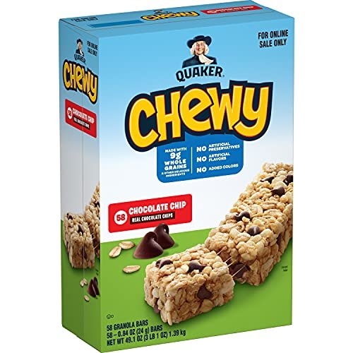 51MfuVyAKzS.jpg Quaker Chewy Granola Bars, Chocolate Chip, 58 Count (Pack of 1) - Packaging May Vary - Image 1