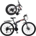 Multiple 26/29 Inch Mens Mountain Bike, 21 Speeds Folding Bike for Adults and Teens, Full Suspension Off-Road Racing Bike with Dual Disc Brakes High Carbon Steel Frame