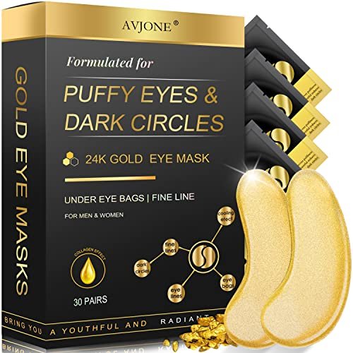 51UfpfIf48L.jpg AVJONE 24K Gold Eye Mask- 30 Pairs Puffy Eyes and Dark Circles Treatments – Relieve Pressure and Reduce Wrinkles, Revitalize and Refresh Your Skin - Image 1