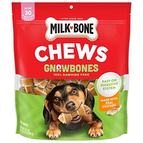 51ZvbK80kCL.jpg Milk-Bone Gnaw Bones Rawhide Free Dog Chew Treats, Chicken, 30 Mini Knotted Bones - Image 1