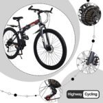 Multiple 26/29 Inch Mens Mountain Bike, 21 Speeds Folding Bike for Adults and Teens, Full Suspension Off-Road Racing Bike with Dual Disc Brakes High Carbon Steel Frame - Image 6