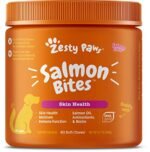 Salmon Fish Oil Omega 3 for Dogs - with Wild Alaskan Salmon Oil - Skin & Coat + Seasonal Allergy Support - Hip & Joint Dog Supplement + EPA & DHA - 90 Bites - Salmon Flavor