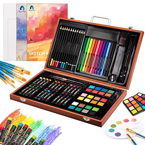 51lXQMwYMSL.jpg Art Supplies, 94 Pieces Wooden Art Set Crafts Drawing Painting Kit, Portable Art Case Art Kit Includes Oil Pastels, Watercolor Pens, Creative Gift for Kids, Adults, Teens Girls Boys (Dark Brown) - Image 1