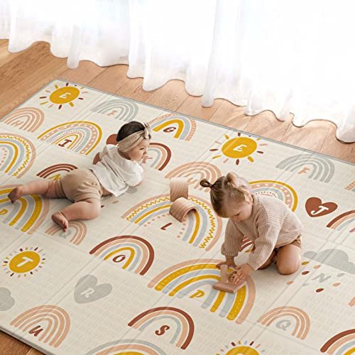 51qBUYZ8jzL.jpg Baby Play Mat, Foldable Foam Play Mat for Floor,Waterproof Reversible Playmat for Babies and Toddlers, Infants, Kids, Edge Reinforcement Crawling Mat for Indoor Outdoor (79'' X 51'') - Image 1