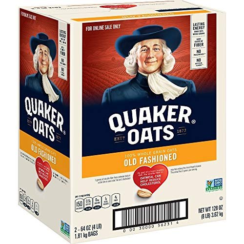 51y0JdGFNwL.jpg Quaker Old Fashioned Rolled Oats, Non GMO Project Verified, Two 64oz Bags in Box, 90 Servings, 4 Pound (Pack of 2) - Image 1