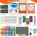 Art Supplies, 186-Pack Deluxe Art Set with 2 A4 Drawing Pads, 1 Coloring Book, 24 Acrylic Paints, Crayons, Colored Pencils, Watercake, Creative Gift Box for Adults Artist Beginners Kids Girls Boys - Image 4