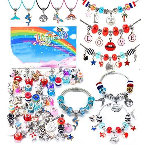 61fVt0NwSuL.jpg klmars Bracelet Making Craft Kit for Girls,Jewelry Making Supplies Beads Charms Bracelets for DIY Craft Gifts Toys for Teen Girls Age 4 5 6 7 8 9 10 12,Easter Basket Stuffers for Kids - Image 1