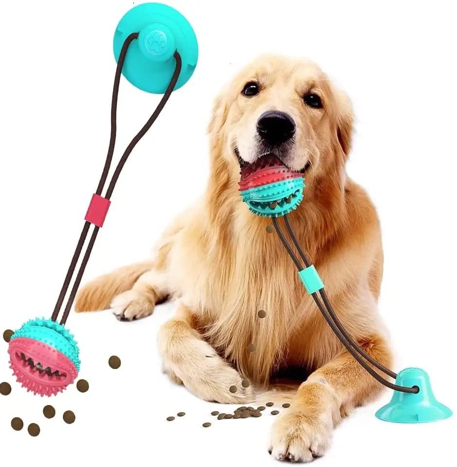 61kKjYidDIL.jpg Dog Toy for Aggressive Chewers, Tug of War with Suction Cup, Stimulating Toys, Dog Puzzle Treat with Food Dispensing Ball - Image 1