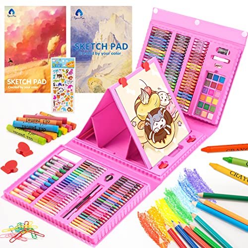 61mblJIMhL.jpg Art Supplies, 240-Piece Drawing Art Kit, Gifts Art Set Case with Double Sided Trifold Easel, Includes Oil Pastels, Crayons, Colored Pencils, Watercolor Cakes, Sketch Pad (Pink) - Image 1