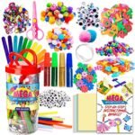 Dragon Too Mega Kids Crafts and Art Supplies Jar Kit - 1000+ Piece Set - Instructional Booklet Included - Glitter Glue, Construction Paper, Colored Popsicle Sticks, Googly Eyes, Pipe Cleaners